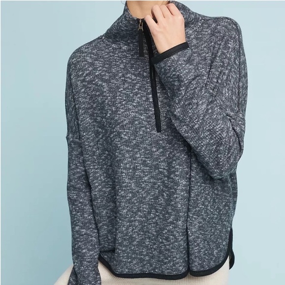 Anthropologie Saturday Sunday Oversized Quarter Zip Sweatshirt Marled Grey Gym - Picture 3 of 10